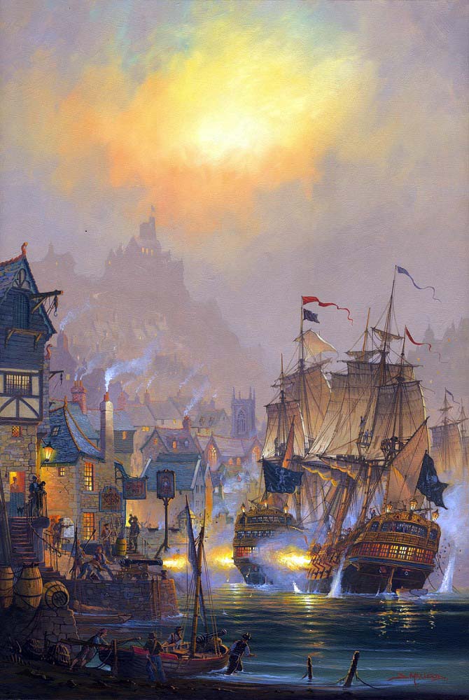 Battle in the bay.  A painting by St Ives Artist Donald MacLeod Maritime Art