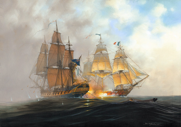 HMS Surorise and the Acheron. Maritime Art By St Ives Artist Donald MacLeod