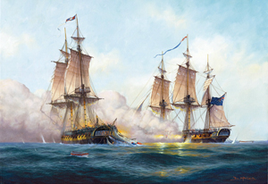 HMS Nymphe and Cleopatra.  A painting by Donald MacLeod