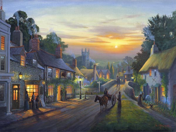 Village Sunset. A painting by Donald MacLeod